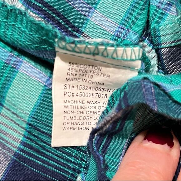CUMBERLAND Green Blue Country Western Shirt 1X‎ Pearl Snap Long Sleeve Riding - Picture 11 of 14